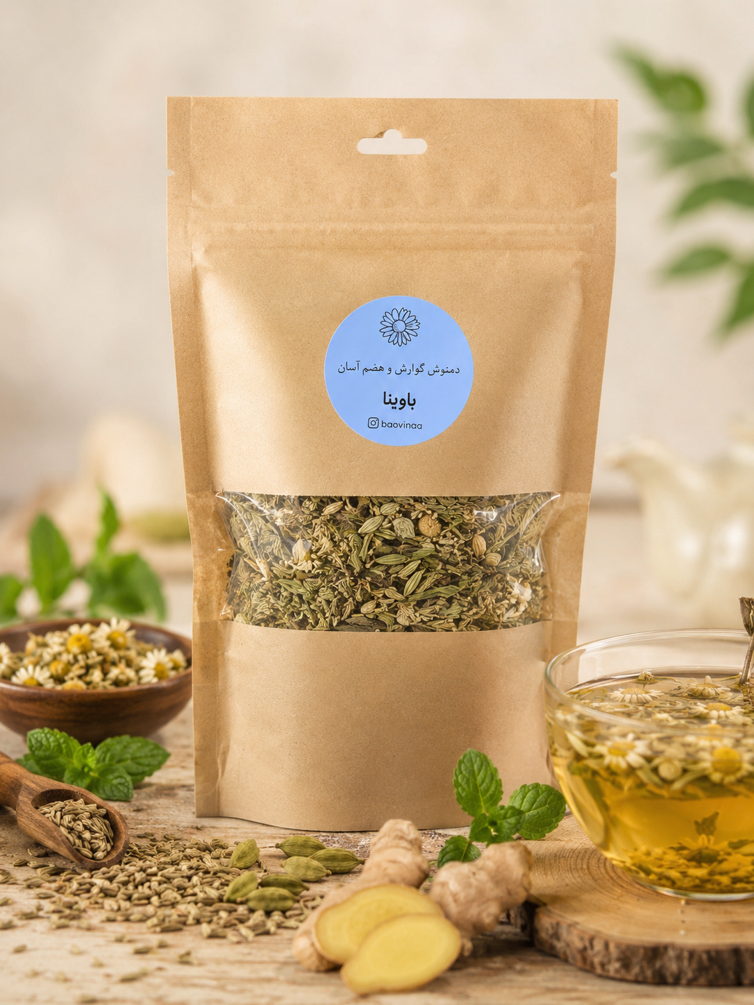 دمنوش گوارش و هضم آسان باوینا بسته ۱۰۰ گرمی